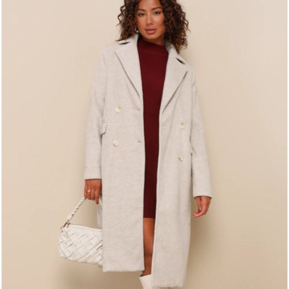 Lulus Brisk Elegance Light Beige Double-Breasted Coat Women Size XS Wool Blend